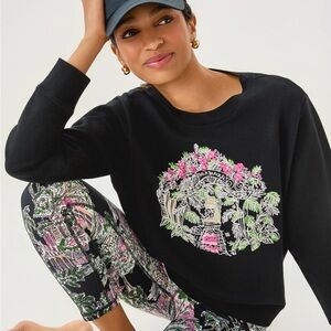 NWT Lilly Pulitzer BALLAD Sweatshirt PALM BEACH NOIR Toile Embroidery size large